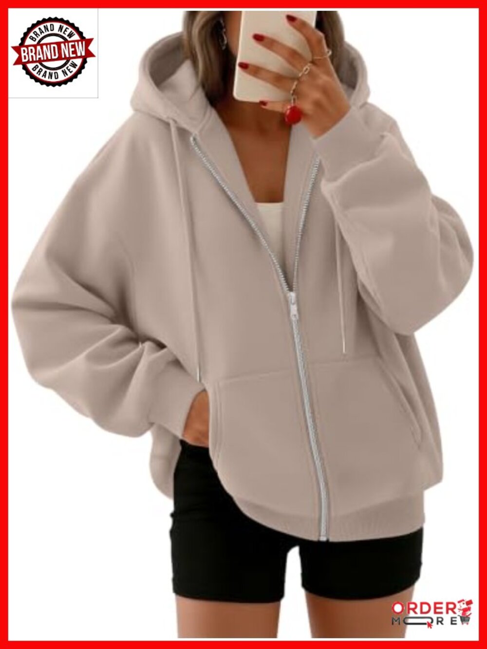 Oversized Zip Up Hoodie Women's Fleece Sweatshirt Full Zip Hooded